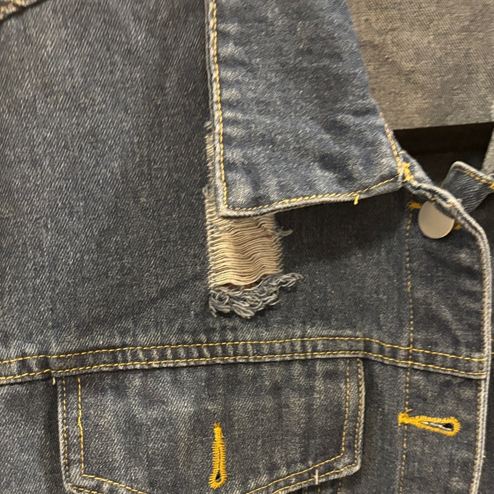 Handmade Embroidered Denim Jacket - Blue with Pastel Puff Text - Picture 4 of 7